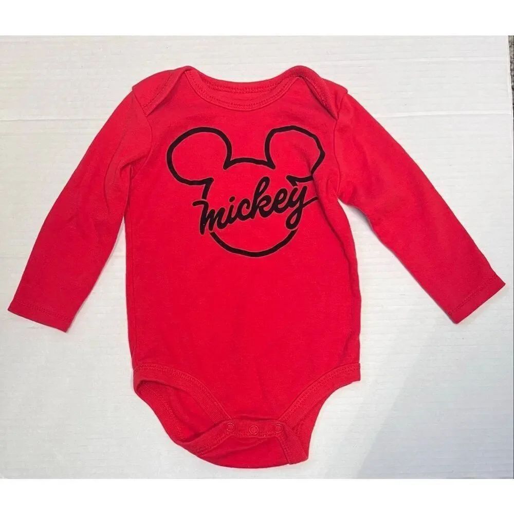 Disney Baby Red Mickey Long Sleeve Bodysuit Boys Size 6-9 Months